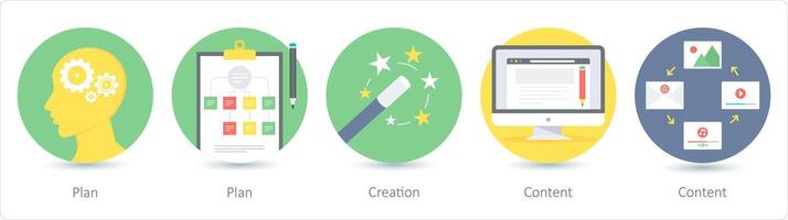 A set of 5 Seo icons as plan, creation, content vector