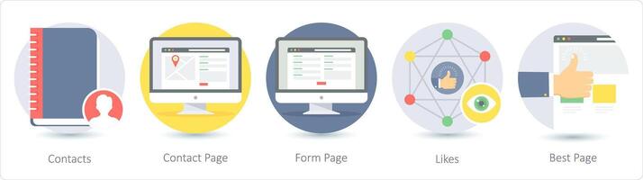 A set of 5 Seo icons as contacts, contact page, form page vector