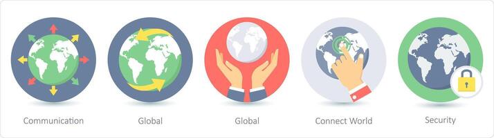 A set of 5 Seo icons as communication, global, connect world vector