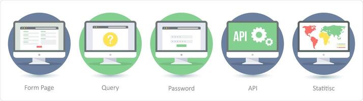 A set of 5 Seo icons as form page, query, password vector