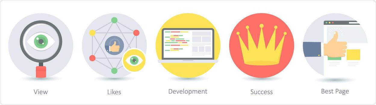 un conjunto de 5 5 seo íconos como vista, gustos, desarrollo vector