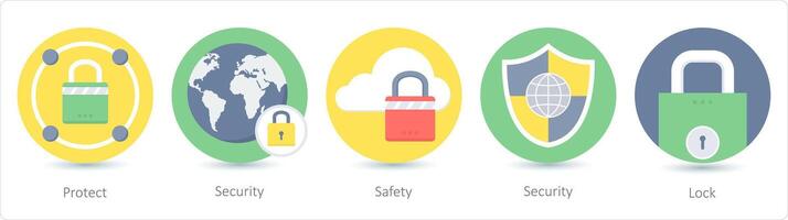 A set of 5 Seo icons as protect, security , safety vector
