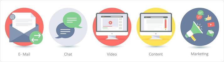 A set of 5 Seo icons as e-mail, chat, video vector