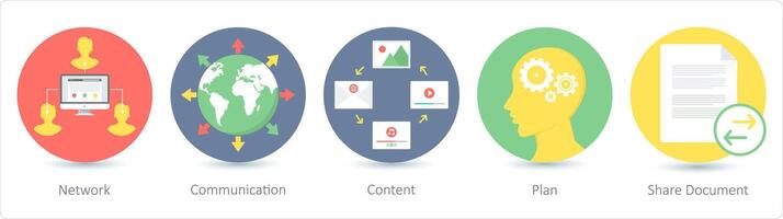 A set of 5 Seo icons as network, communication, content vector