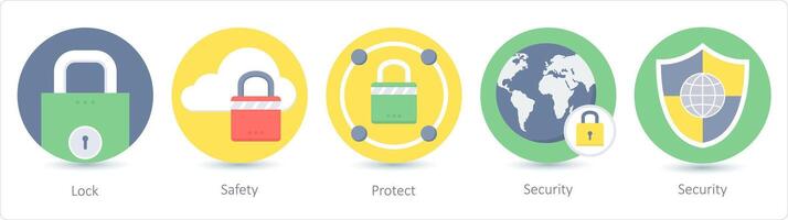 A set of 5 Seo icons as lock, safety, protect vector