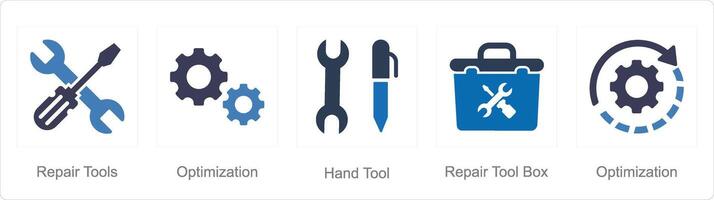 A set of 5 Mix icons as repair tools, optimization, hand tool vector