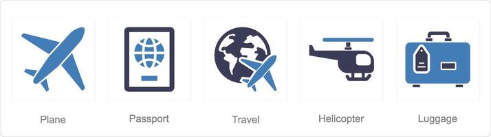 A set of 5 Mix icons as plane, passport, travel vector