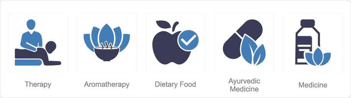 A set of 5 Mix icons as therapy, aromatherapy, dietary food vector