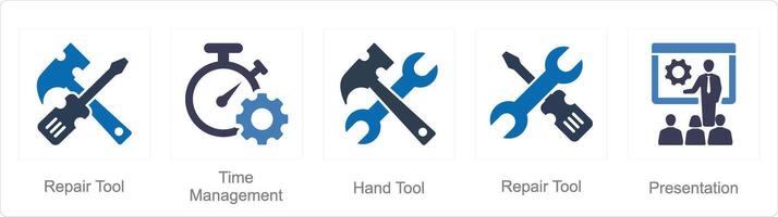 A set of 5 Mix icons as repair tool, time management, hand tool vector