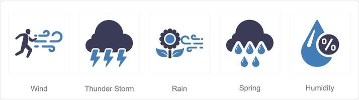 A set of 5 Mix icons as wind, thunderstorm, rain vector