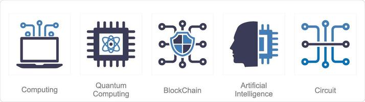 A set of 5 Mix icons as computing, quantum computing, block chain vector