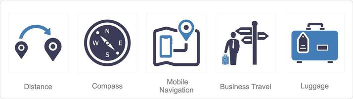 A set of 5 Mix icons as distance, compass, mobile navigation vector