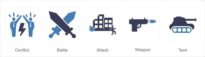 A set of 5 Mix icons as conflict, battle, attack vector