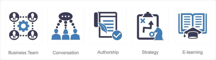 A set of 5 Mix icons as business team, conversation, authorship vector