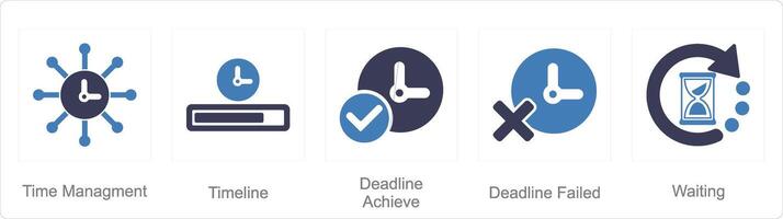 A set of 5 Mix icons as time management, timeline, deadline achieve vector