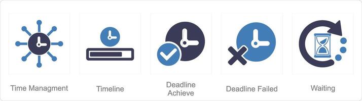 un conjunto de 5 5 mezcla íconos como hora gestión, línea de tiempo, fecha límite lograr vector