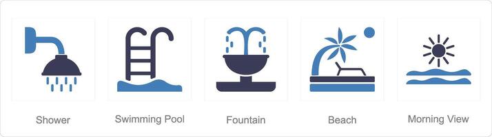 A set of 5 Mix icons as shower, swimming pool, fountain vector