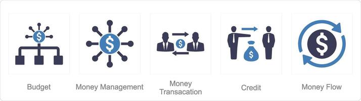 un conjunto de 5 5 contabilidad íconos como presupuesto, dinero gestión, dinero transacción vector