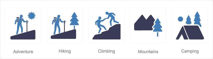un conjunto de 5 5 aventuras íconos como aventura, senderismo, alpinismo vector