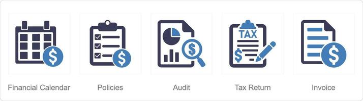 A set of 5 accounting icons as financial calendar, policies, audit vector