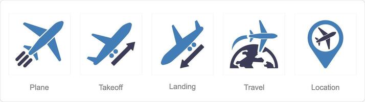 A set of 5 Airport icons as plane, take off, landing vector