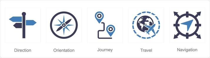 A set of 5 Adventure icons as direction, orientation, journey vector