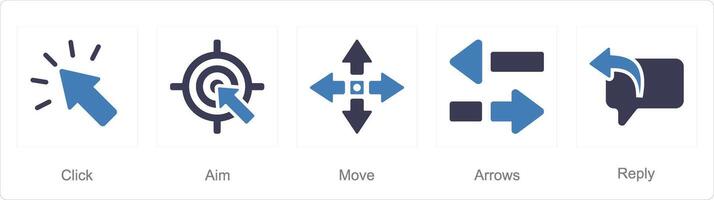 A set of 5 arrows icons as click, aim, move vector