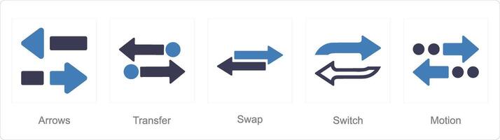 A set of 5 arrows icons as arrows, transfer, swap vector