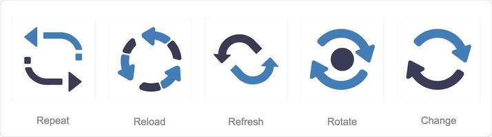 A set of 5 arrows icons as repeat, reload, refresh vector