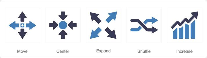 A set of 5 arrows icons as move, center, expand vector