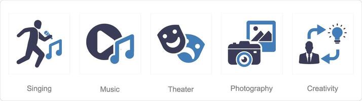 A set of 5 Art icons as singing, music, theater vector