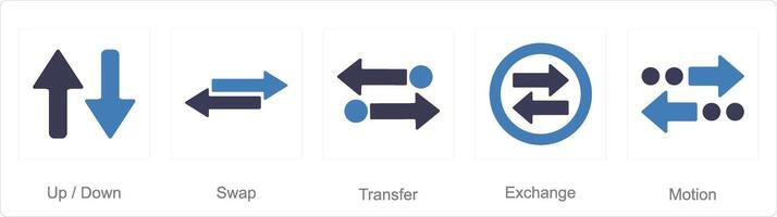 A set of 5 arrows icons as up down, swap, transfer vector