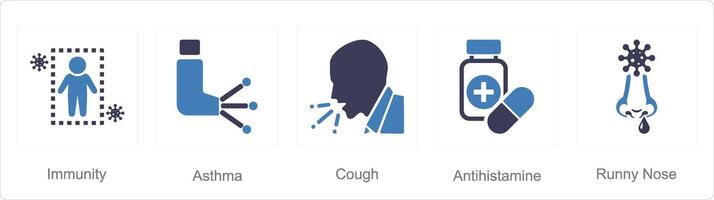un conjunto de 5 5 alergia íconos como inmunidad, asma, tos vector