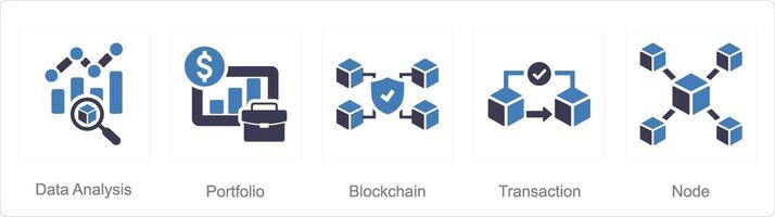 un conjunto de 5 5 blockchain íconos como datos análisis, portafolio, blockchain vector