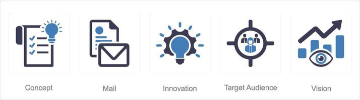 un conjunto de 5 5 marca íconos como concepto, correo, innovación, objetivo audiencia vector