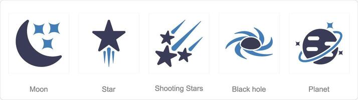 A set of 5 Astronomy icons as moon, star, shooting stars vector