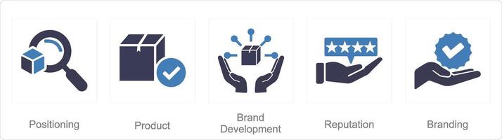 A set of 5 Branding icons as positioning, product, brand development vector