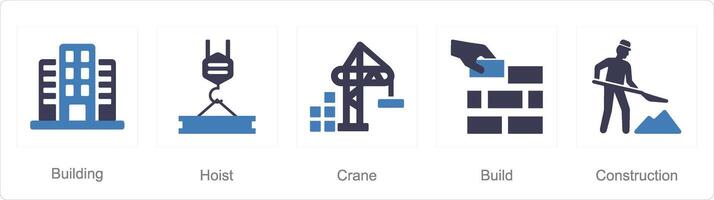 A set of 5 Build icons as building, hoist, crane vector