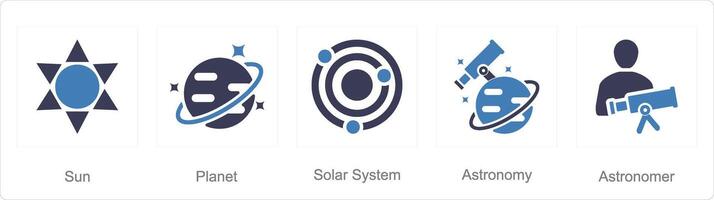 A set of 5 Astronomy icons as sun, planet, solar system vector