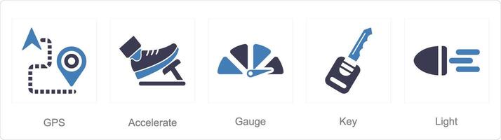 A set of 5 Car icons as gps, accelerate, gauge vector