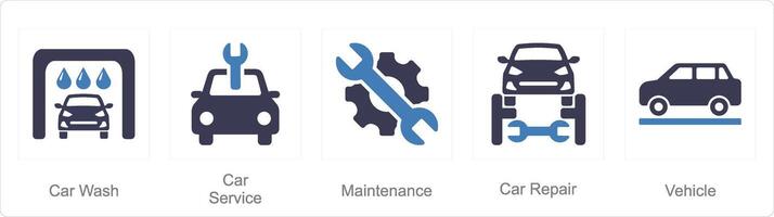 A set of 5 Car icons as car wash, car service, maintenance vector