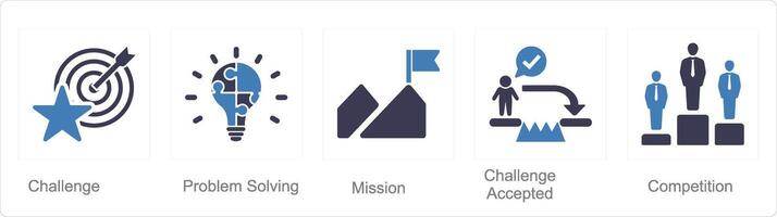 A set of 5 Challenge icons as challenge, problem solving, mission vector