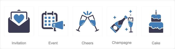 A set of 5 Celebrate icons as invitation, event, cheers vector