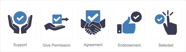 A set of 5 Checkmark icons as support, give permission, agreement vector