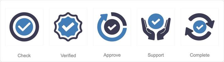 A set of 5 Checkmark icons as check, verified, approve vector