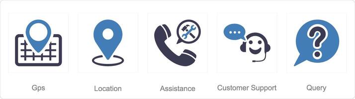 A set of 5 Contact icons as gps, location, assistance vector