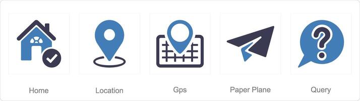 A set of 5 Contact icons as home, location, gps vector