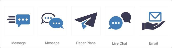 A set of 5 Contact icons as message, paper plane, live chat vector