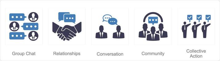 A set of 5 Community icons as group chat, relationships, conversation vector