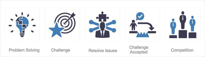 A set of 5 Challenge icons as problem solving, challenge, resolve issues vector